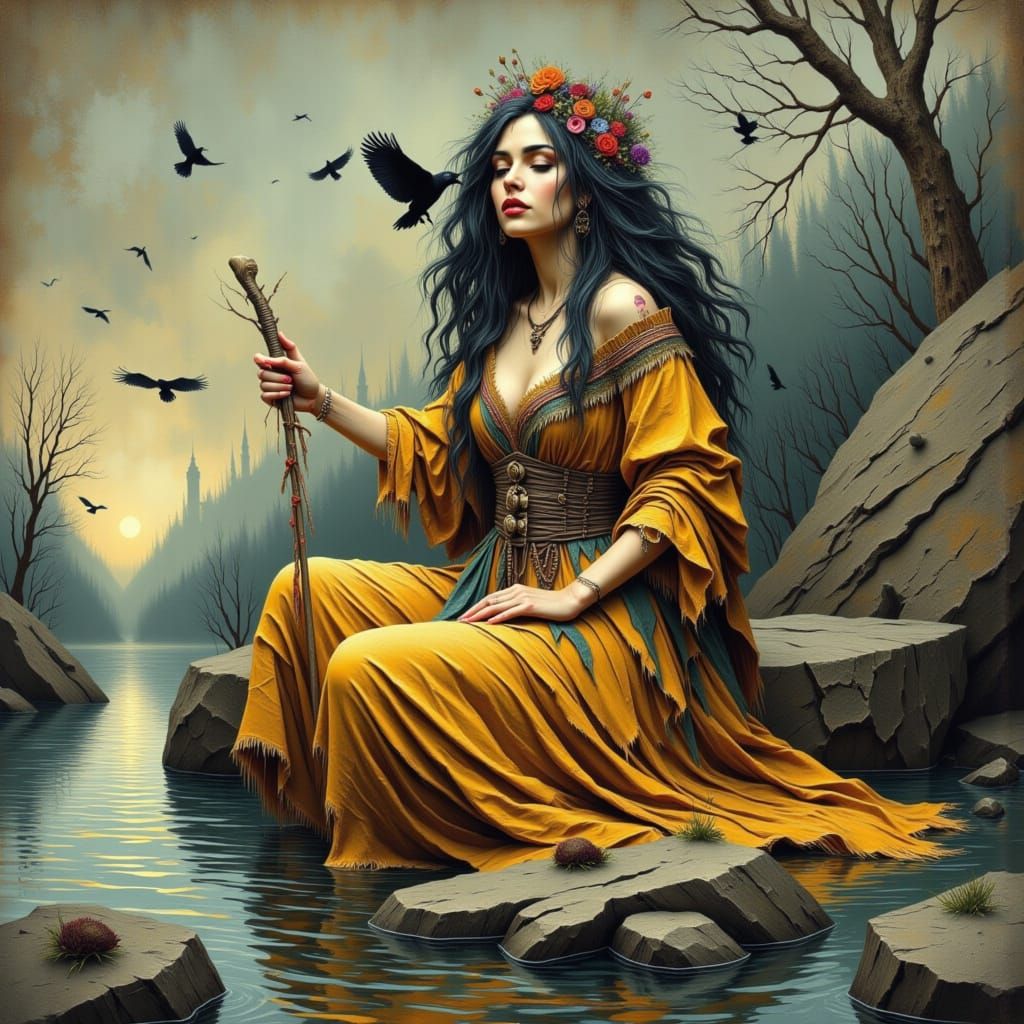 <lora:River Witch:1.0> <lora:Missing Persons:1.0> <lora:Flux Water:1.0> “River Witch “