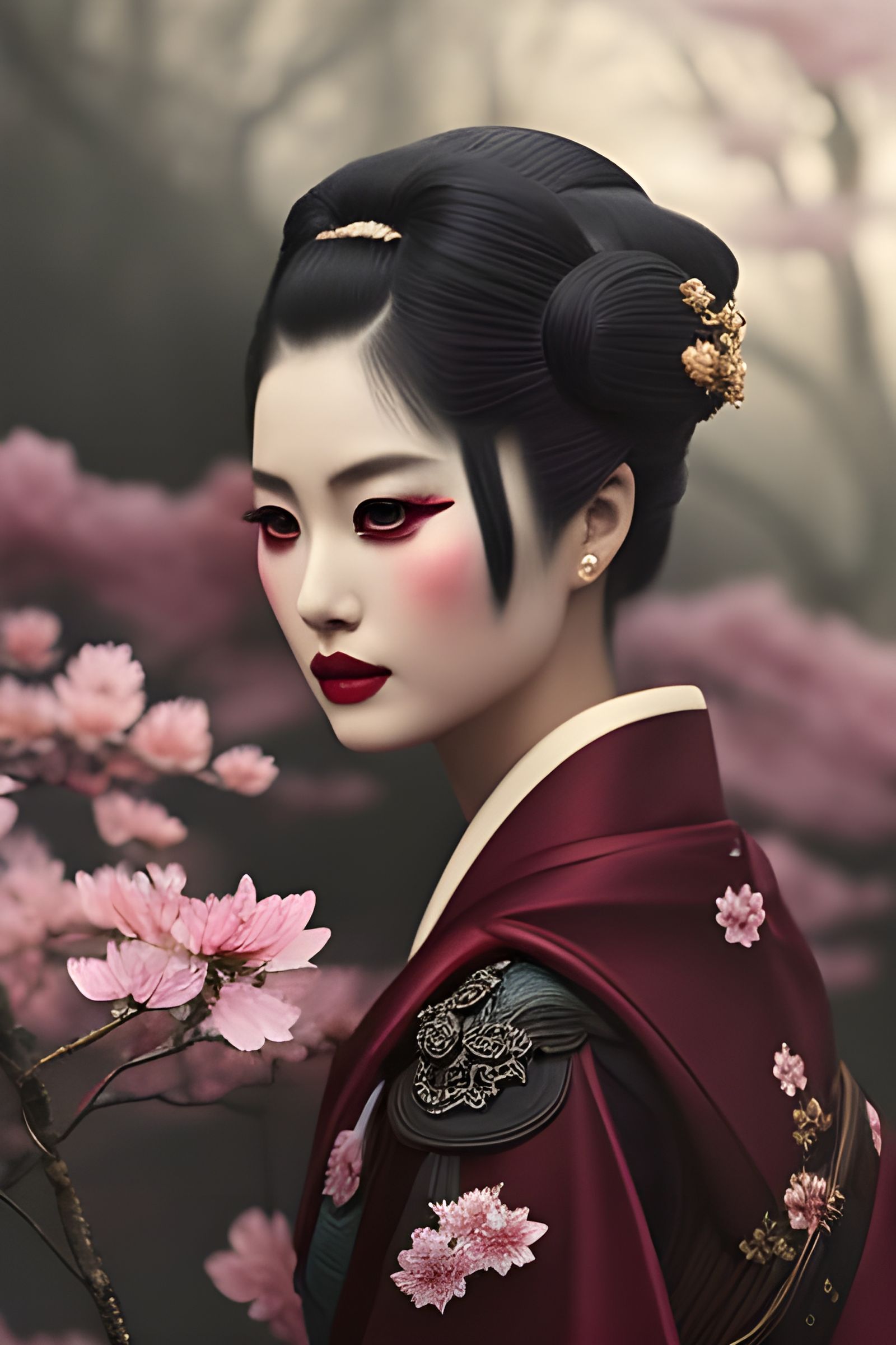 Cherry Blossom Geisha in Detailed Digital Illustration