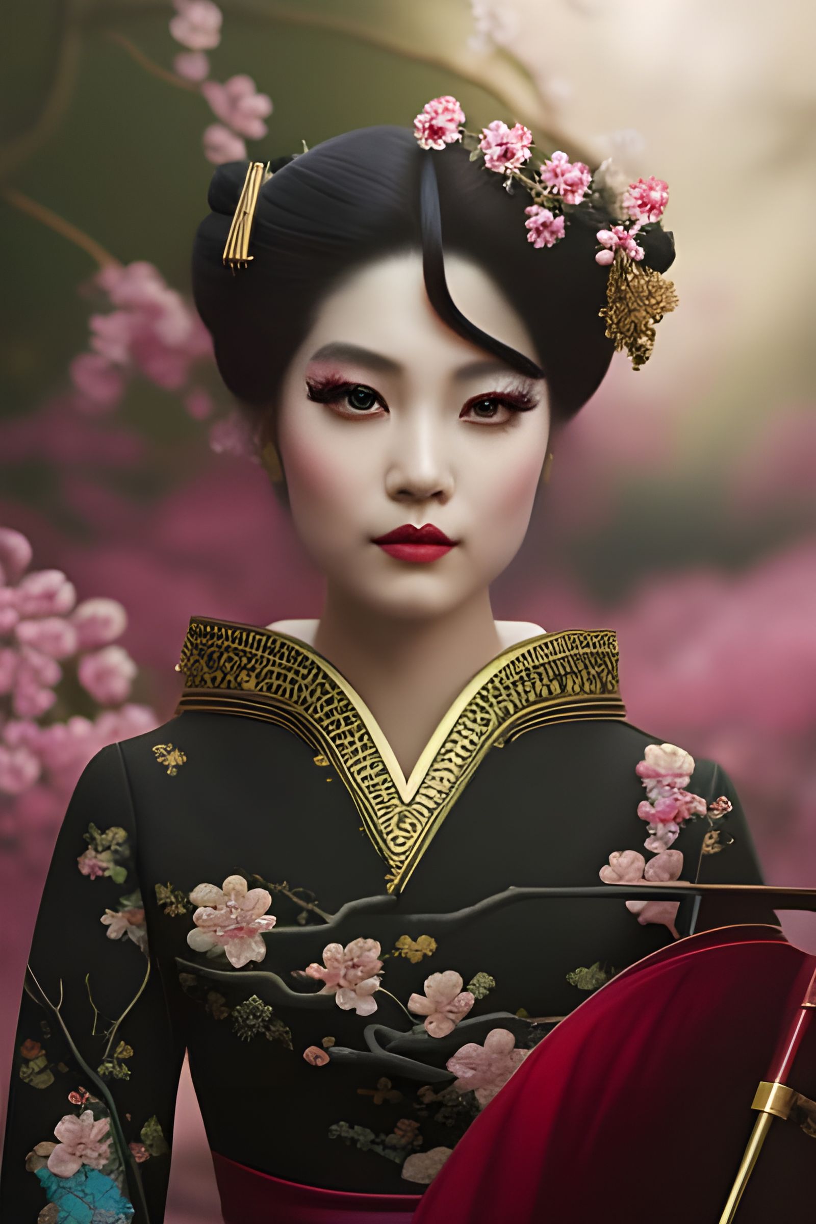 Cherry Blossom Geisha in Vaporwave Style