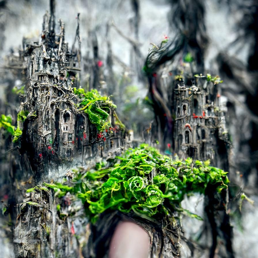 Princess in Overgrown Gothic City, Detailed Matte Painting
