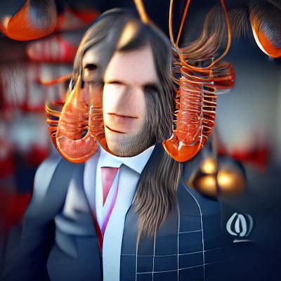 businessman with long hair with lobster hanging from it 8k r...