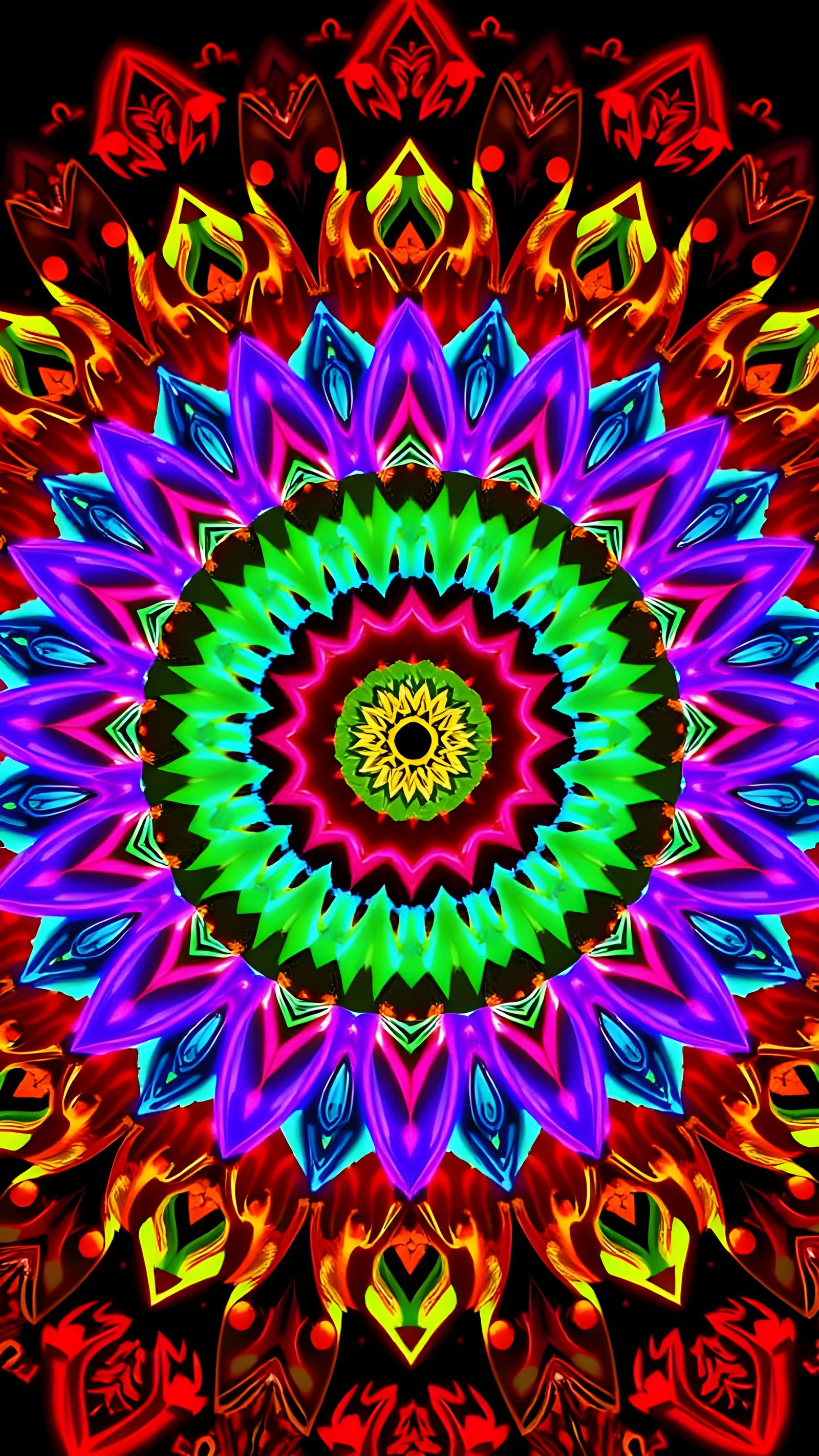 Vibrant Fractal Mandala in Neon Colors
