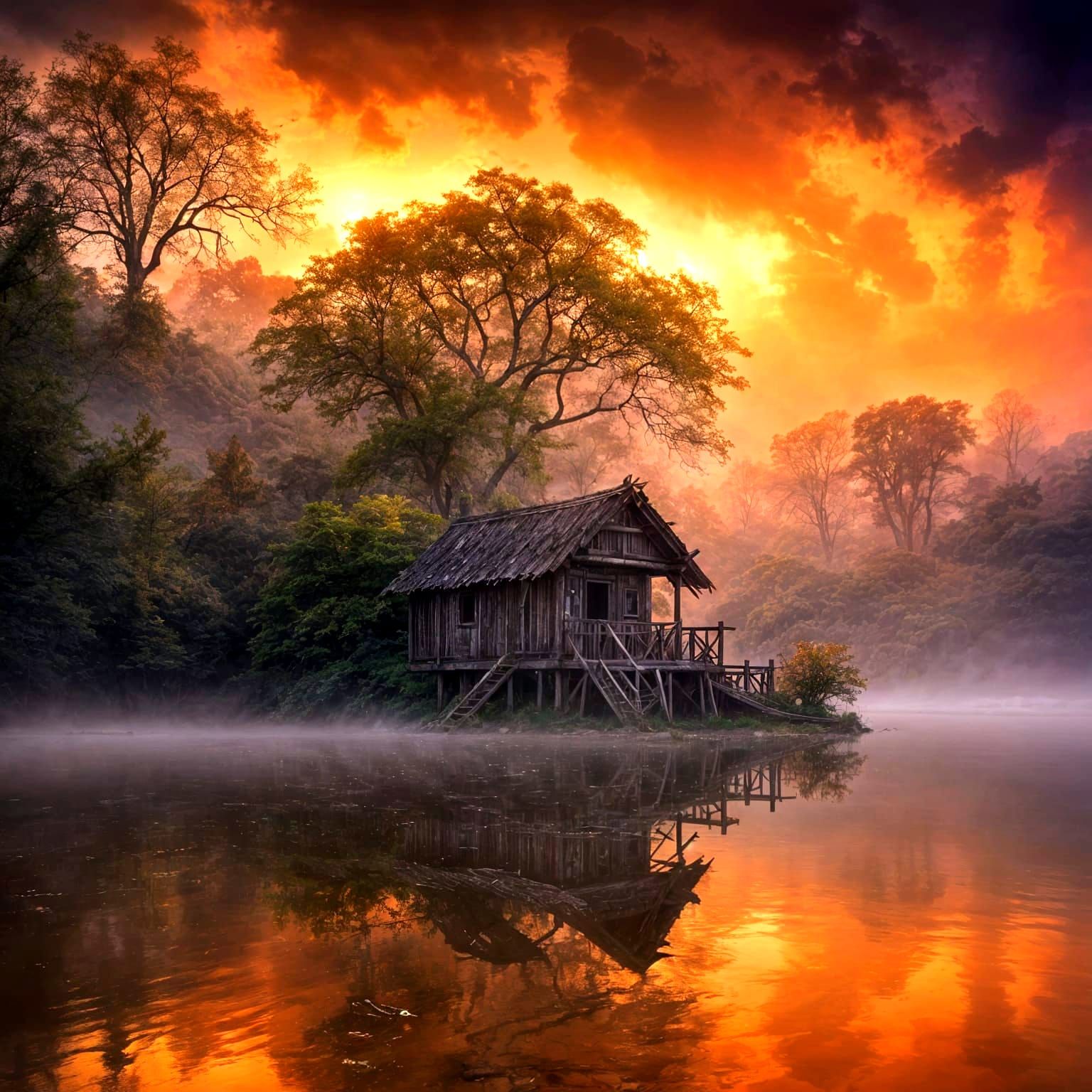 riverside hut house  by @AiFreeCreator