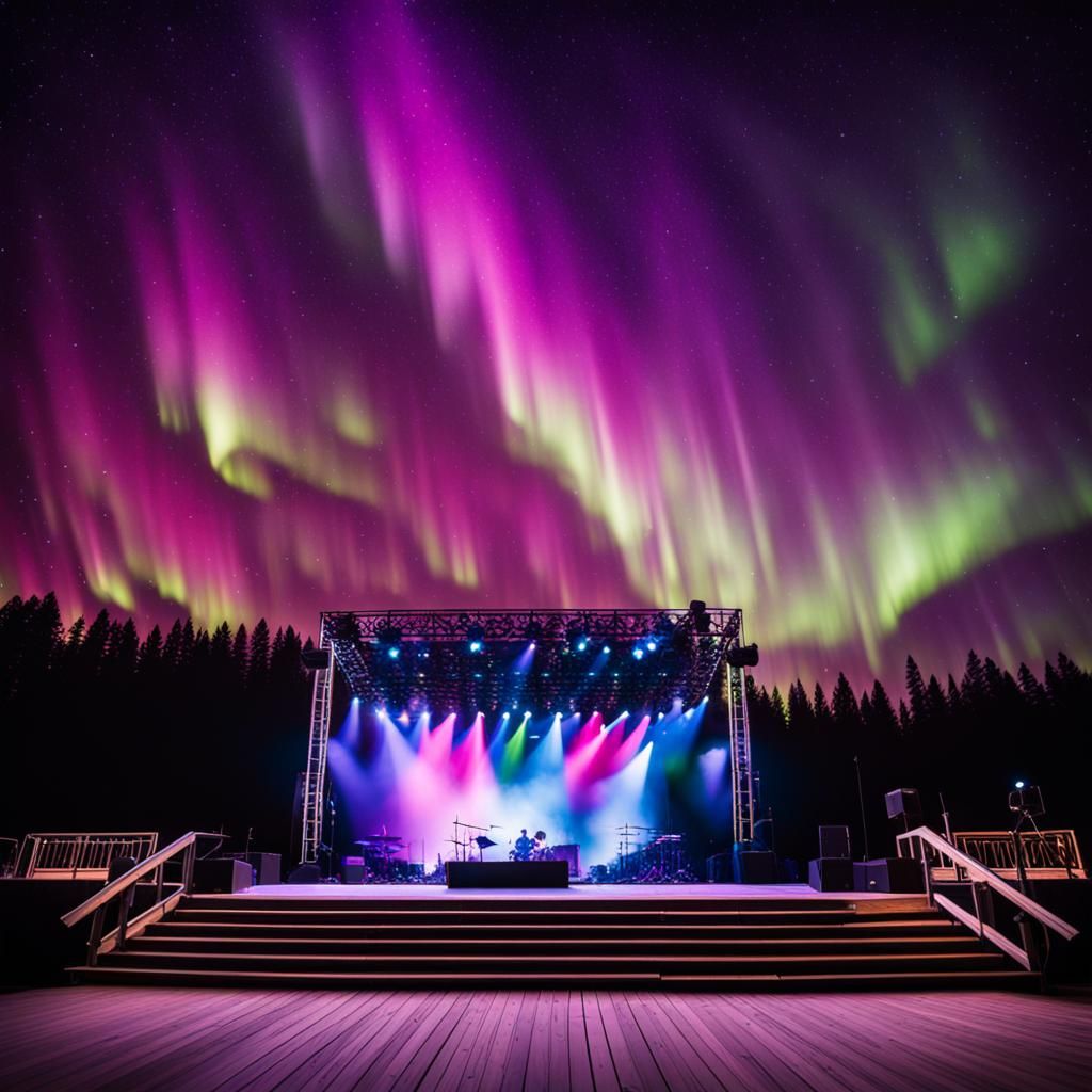 Northern lights over open air stage