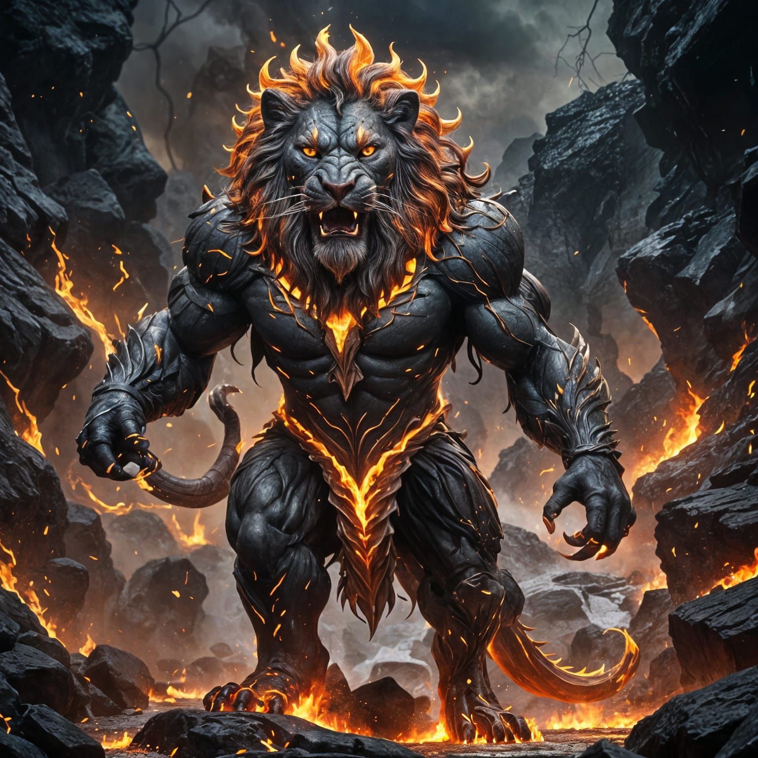 Powerful Lava Panther in Volcanic Landscape