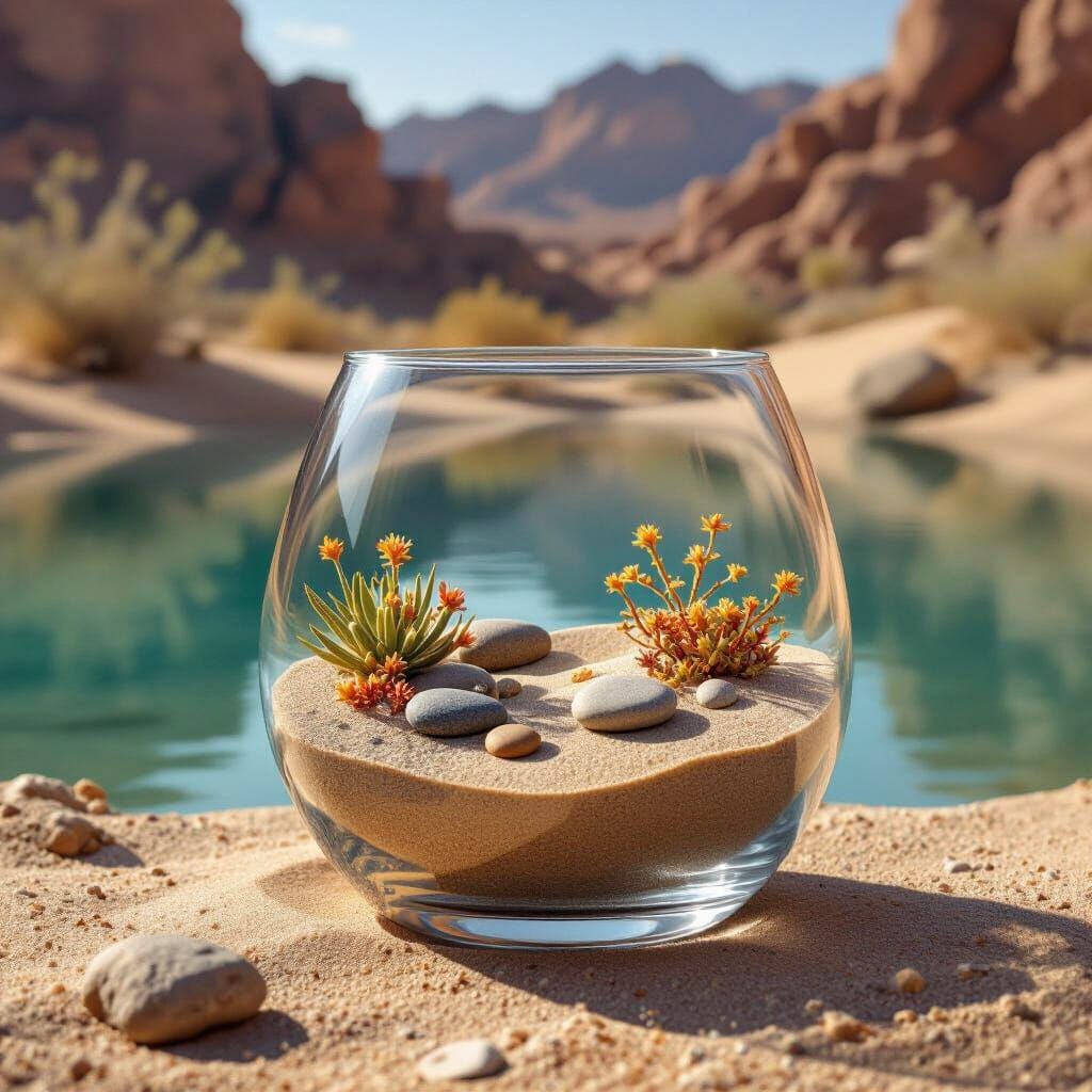 Miniature Desert Landscape in Glass Container