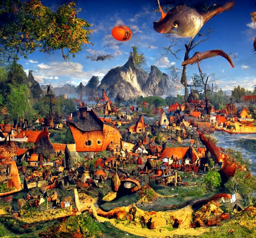 Busy Village 2 - Pieter Bruegel, Hieronymus Bosch style