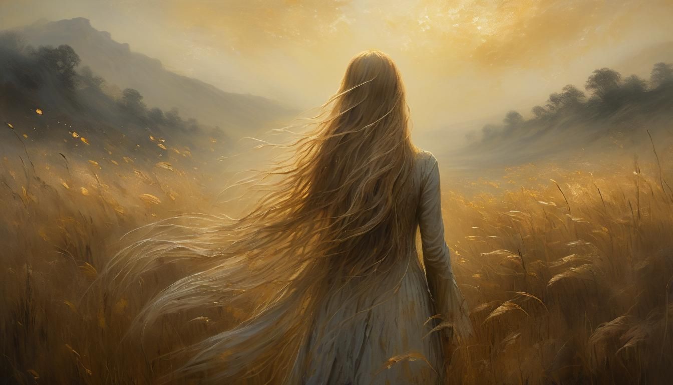 An ethereal and atmospheric image featuring a silhouette of a female figure standing in a dreamy landscape. ...  by @Kindly Offer