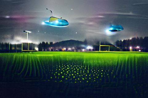 UFO over the field at night