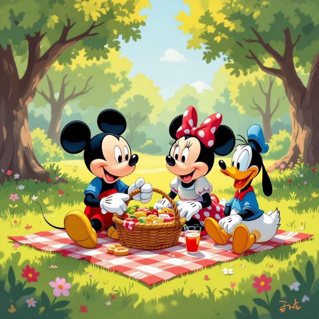 Mickey & Minnie Picnic with Friends in Sunny Park