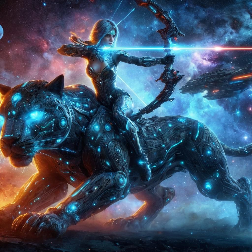 Cosmic huntress and her starship leopard