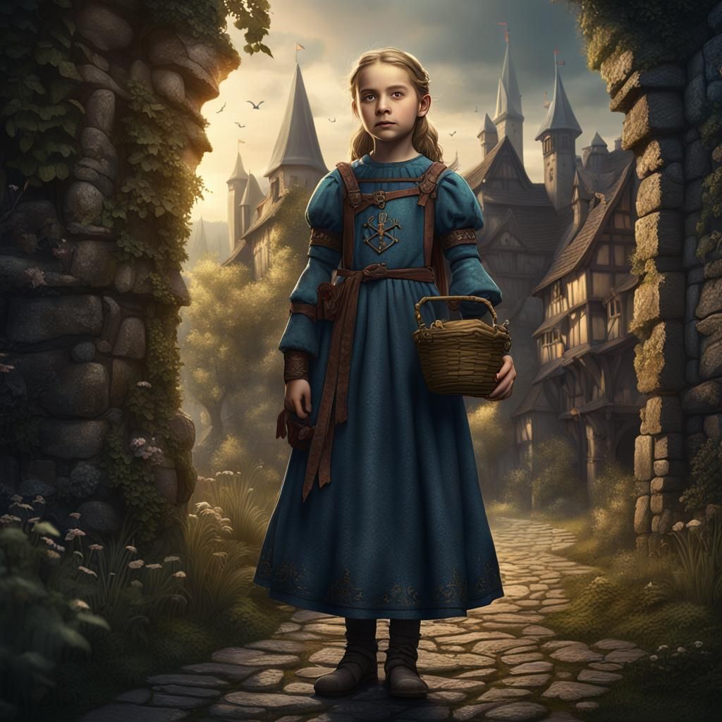 German child commoner girl medieval, art, dark fantasy, - AI Generated ...