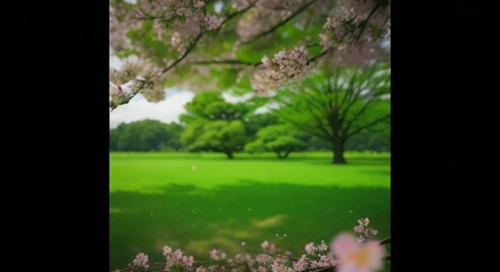 🌸 Symbiotic Ecosystem: Japanese Cherry Trees and Lush Green...