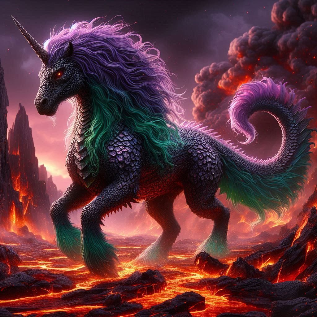 Firemane (Fireproof Unicorn&Dragon Chimera)  by @Piktor