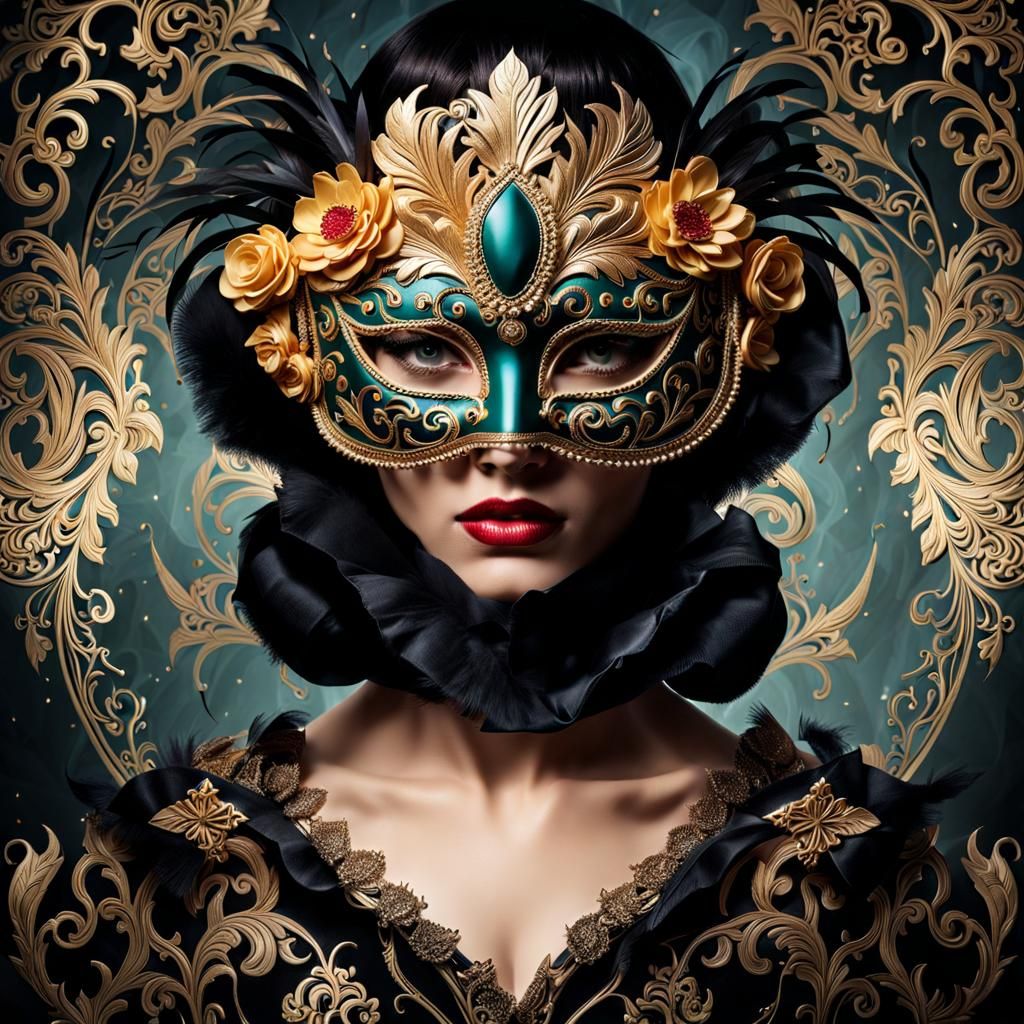 Beautiful Woman Wearing a Masquerade Mask AI Generated Artwork