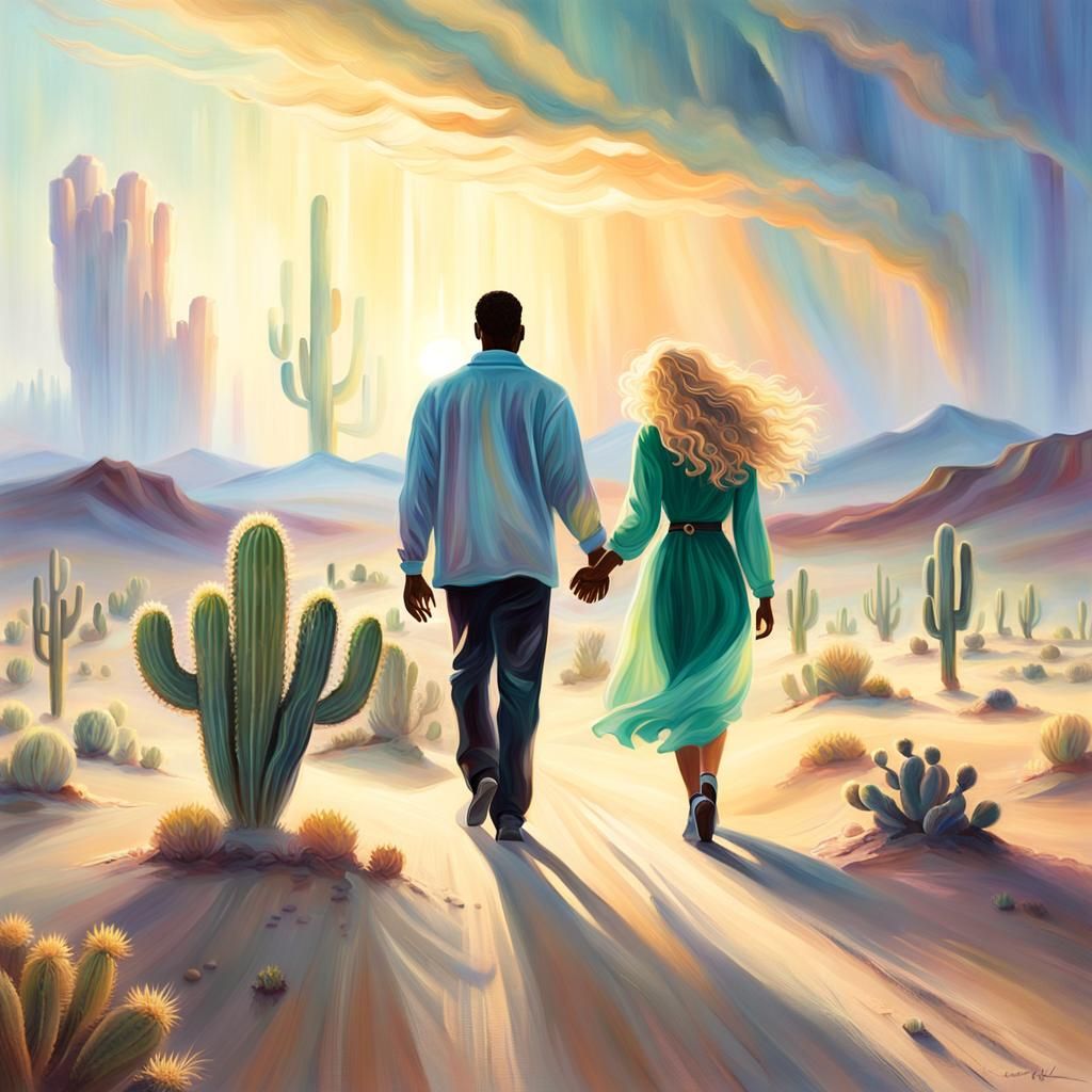 Romantic Desert Farewell in Impressionistic Style