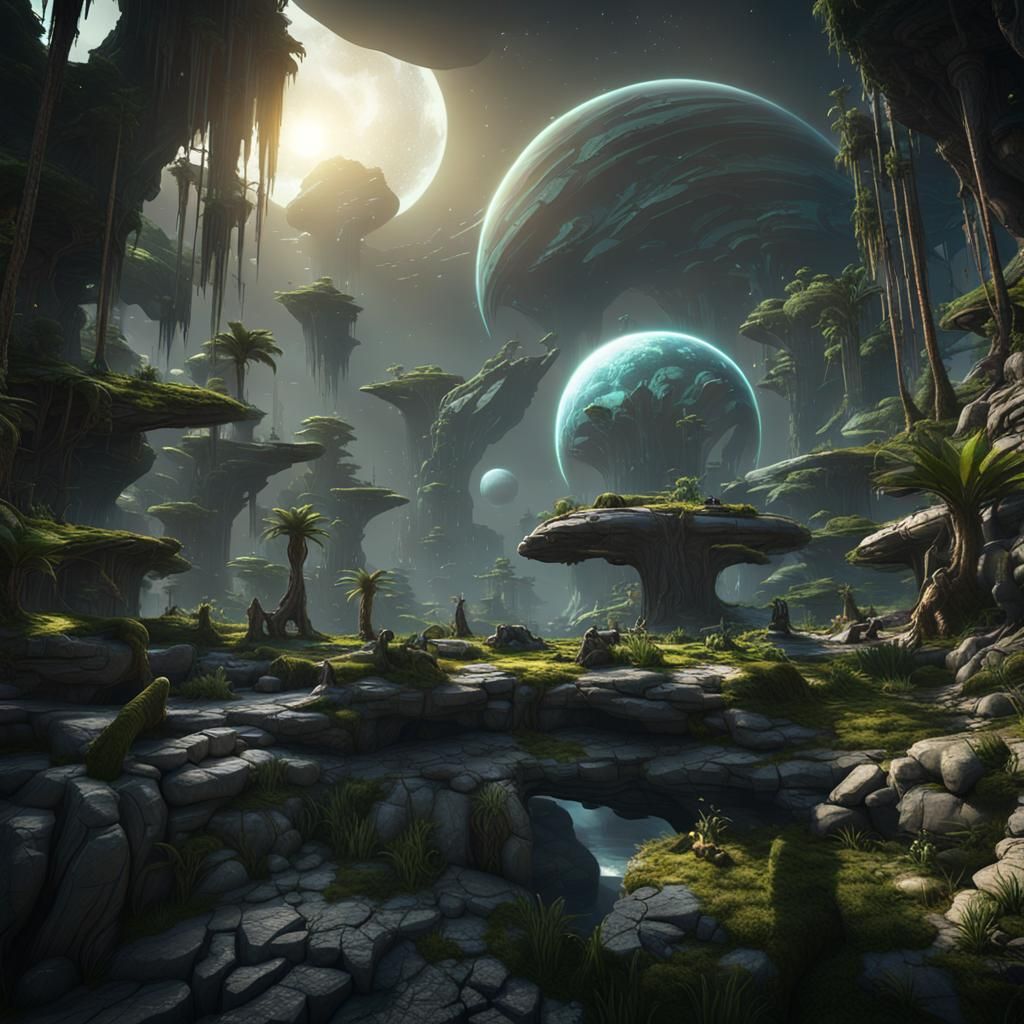 Epic, high definition, alien jungle on an alien planet where...