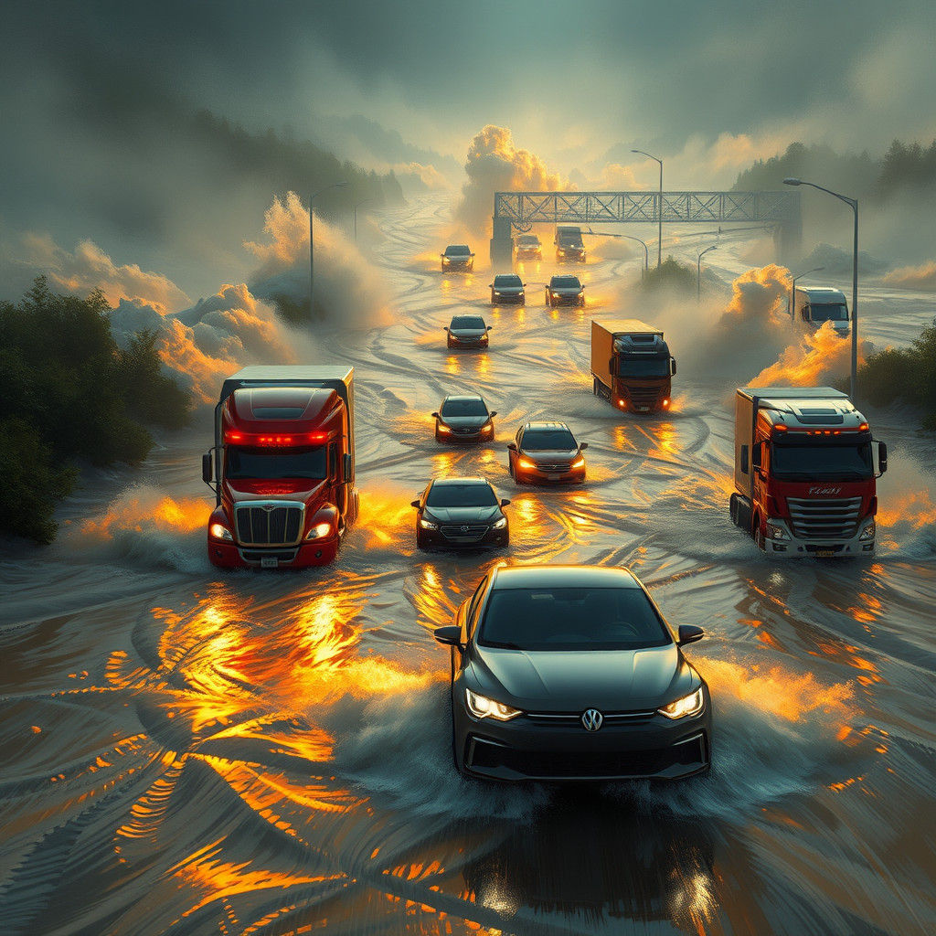 Flooded Highway in a Futuristic Style