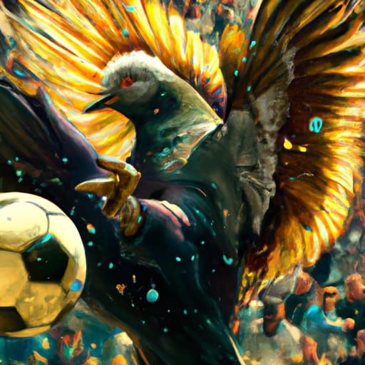 Pigeon Kicking a Soccer Ball Like Messi AI Generated Artwork