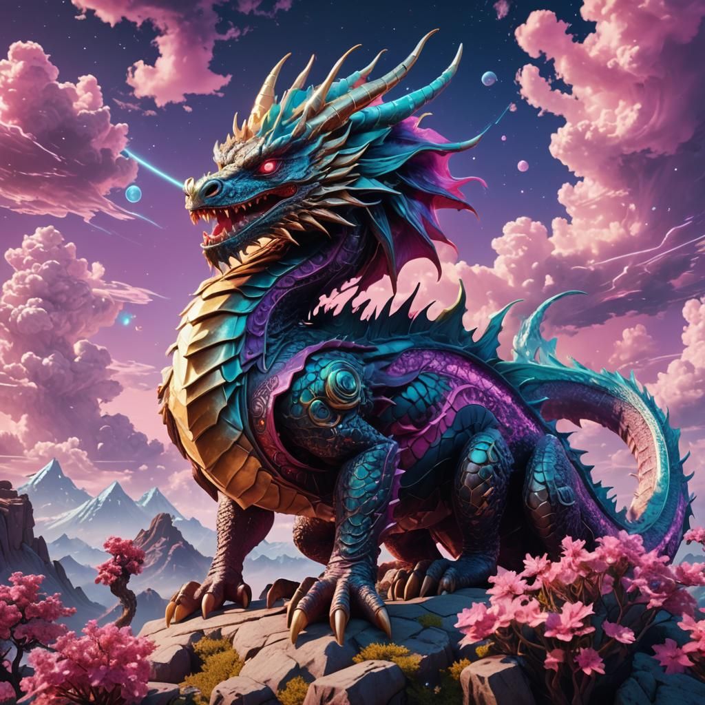 Vaporwave Dragon  by @StonerMechPilot