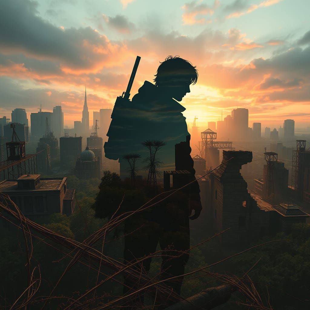 Apocalyptic Silhouette in Double Exposure Style