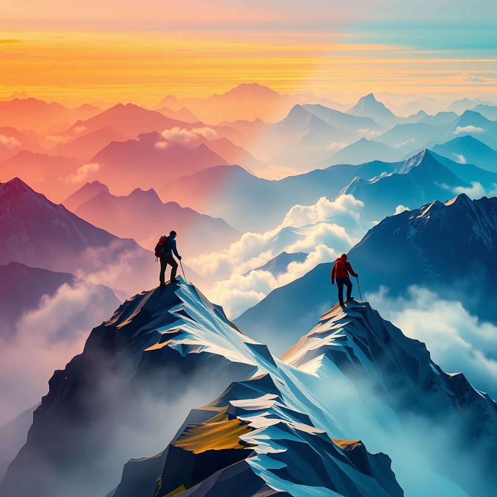 Surrealist Union of Mountain Climbers at Himalayan Summit