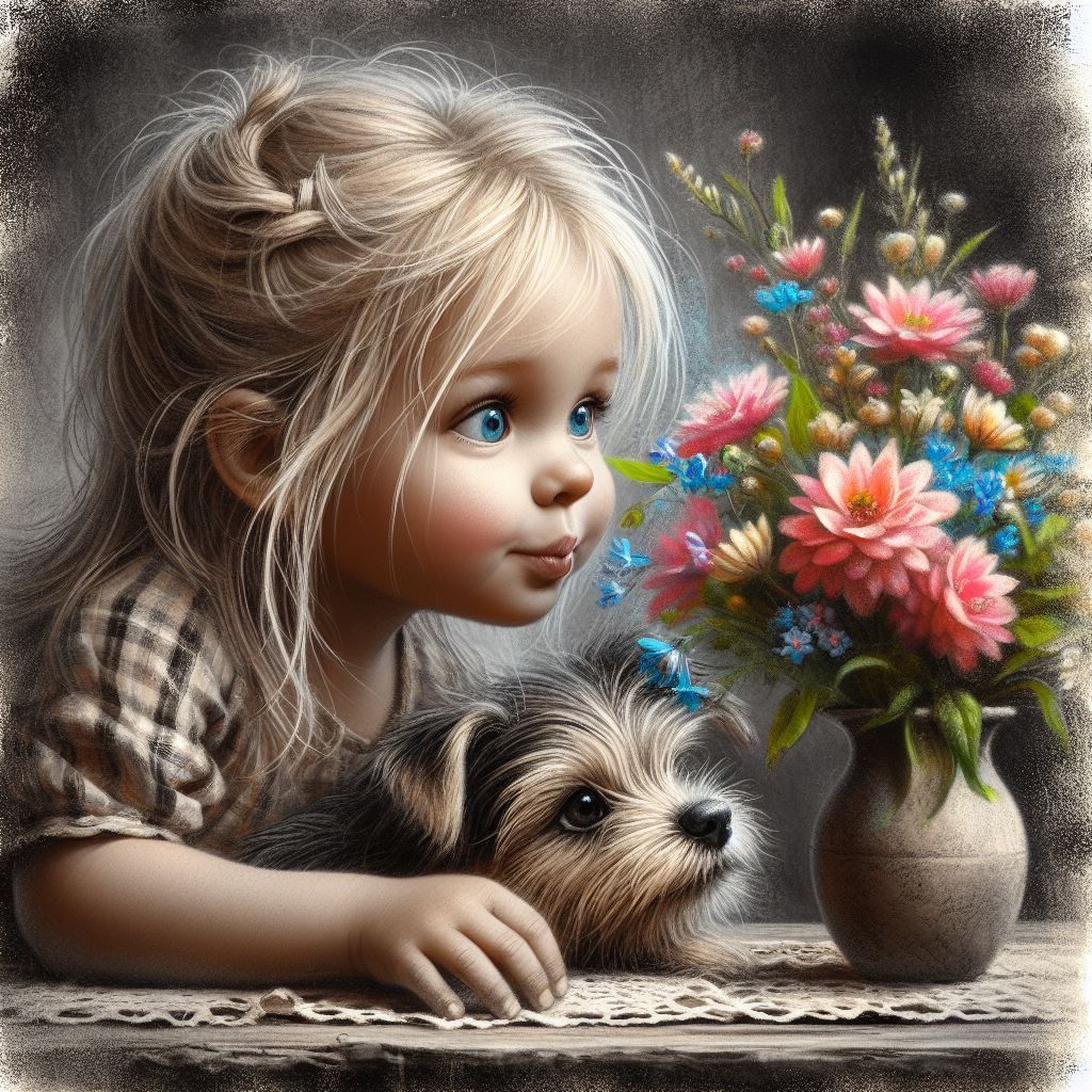 Cute Girl Smelling Flowers - AI Generated Artwork - NightCafe Creator