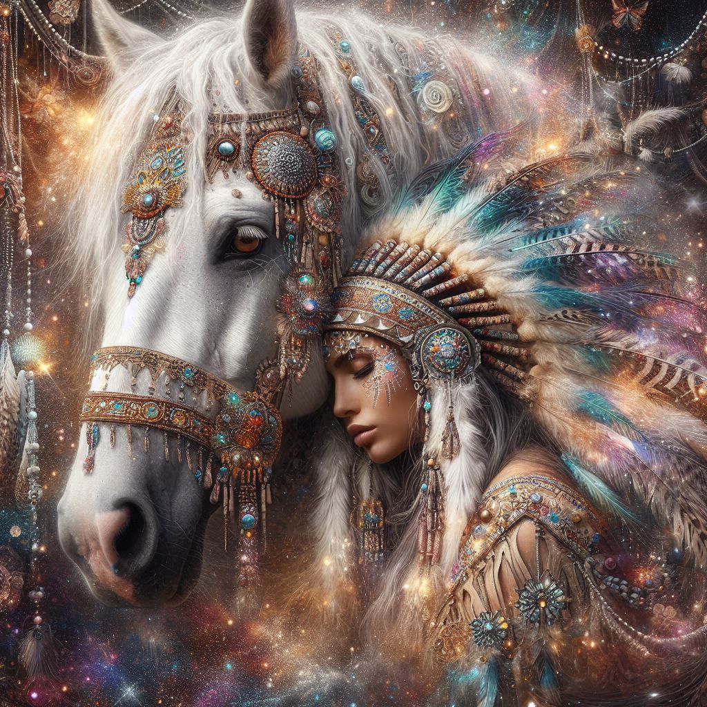 Native American Indian with her horse