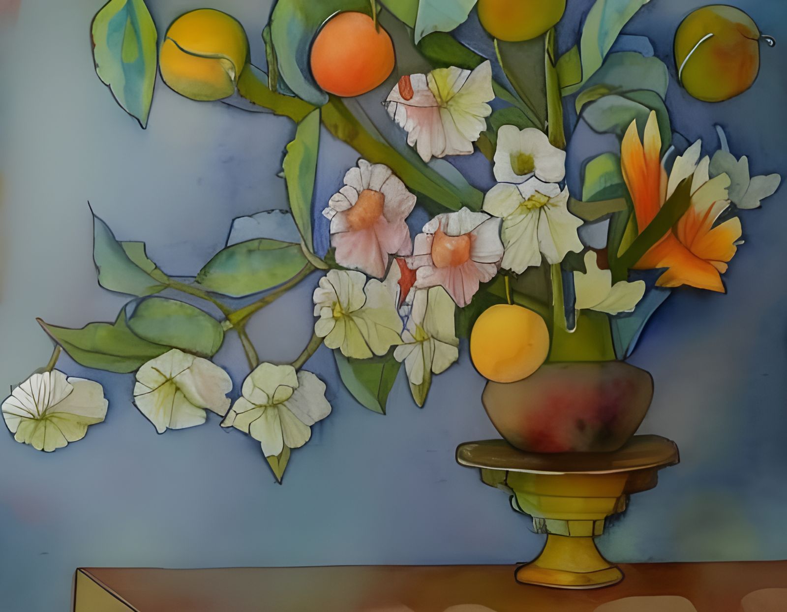 Flower Vase Still Life and a platter of fruit. high detail ....