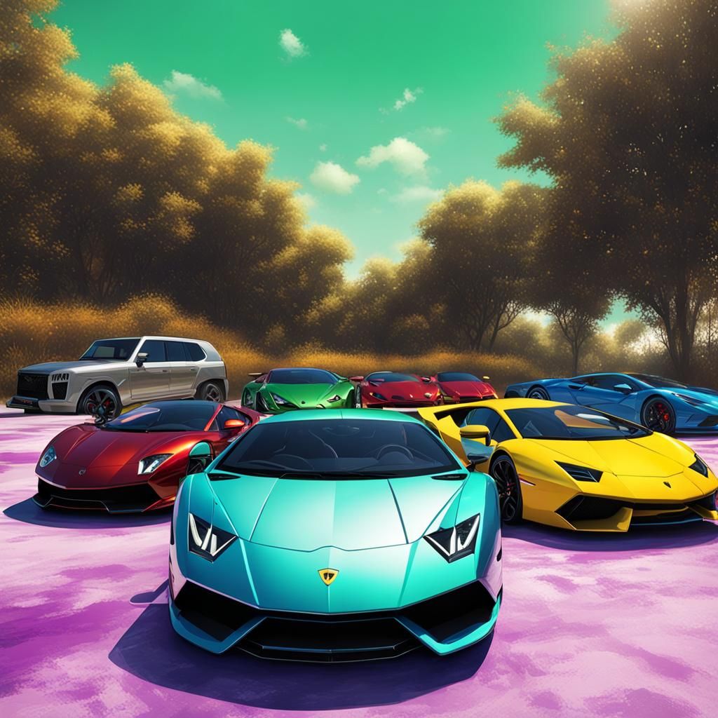 A line-up pg shiny metallic cars and left to right there is ...