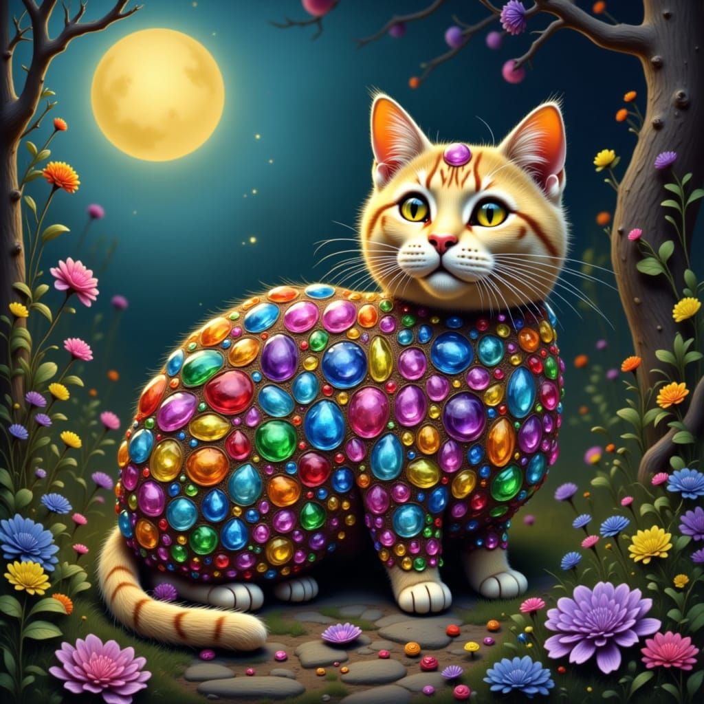 Whimsical Cat in Jewel-Toned Watercolor