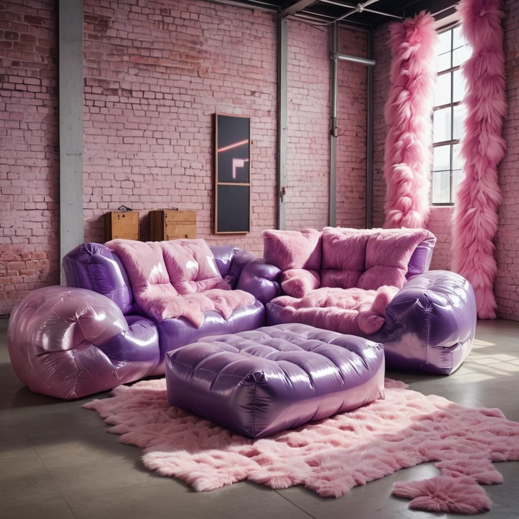 Inflatable Furniture in Fur Studio: Minimalist Photo