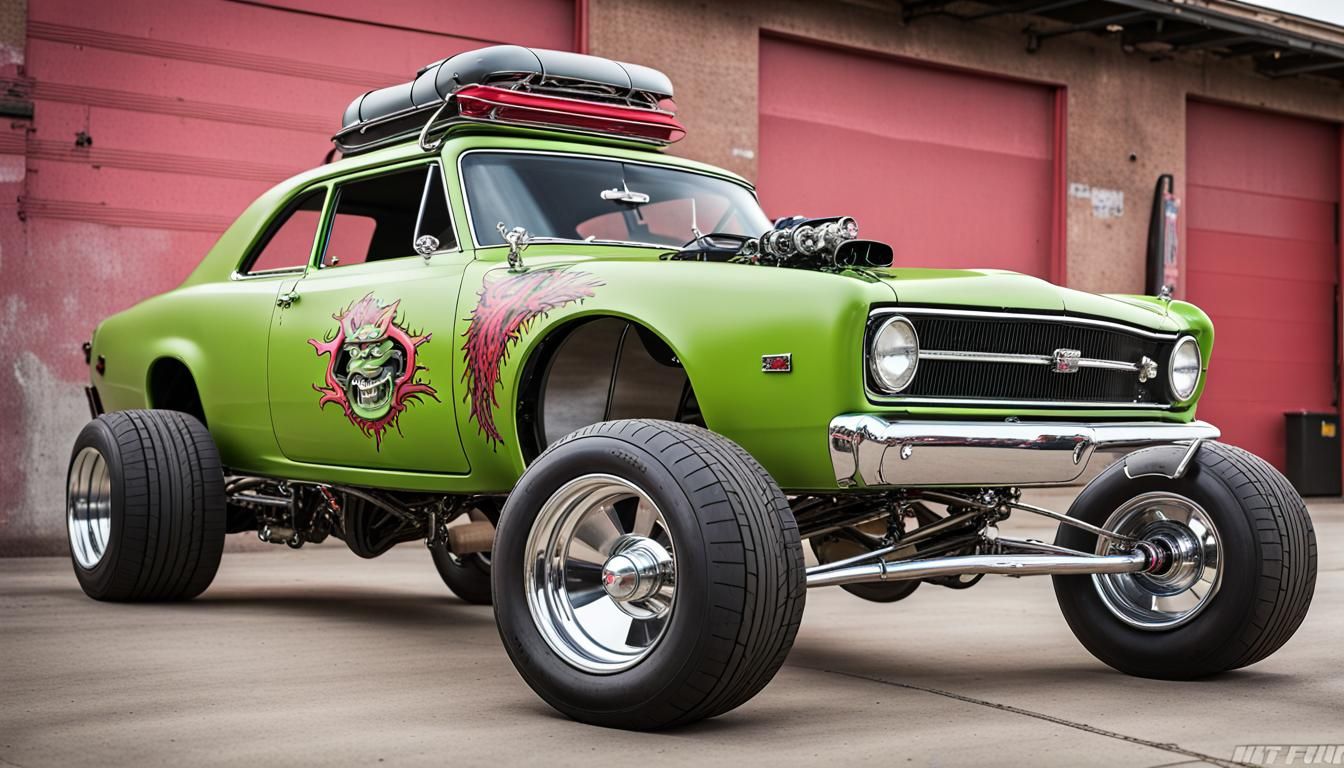 Many Rat Fink cars have a low-slung stance, achieved through ...