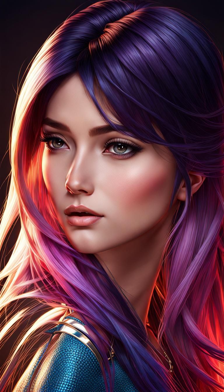 Purple-Pink Hair Girl - AI Generated Artwork - NightCafe Creator