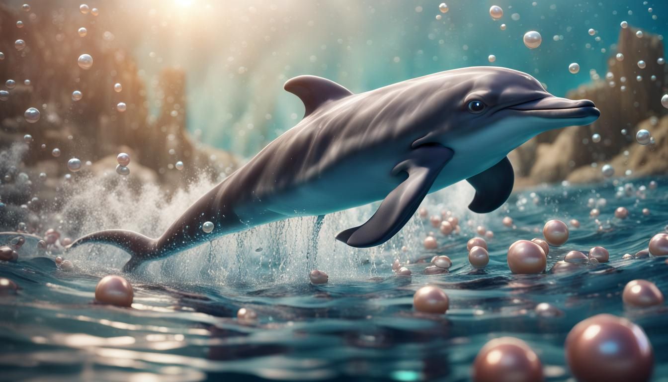 Hyper Realistic Cute Dolphin swimming under the ocean with pearls ...