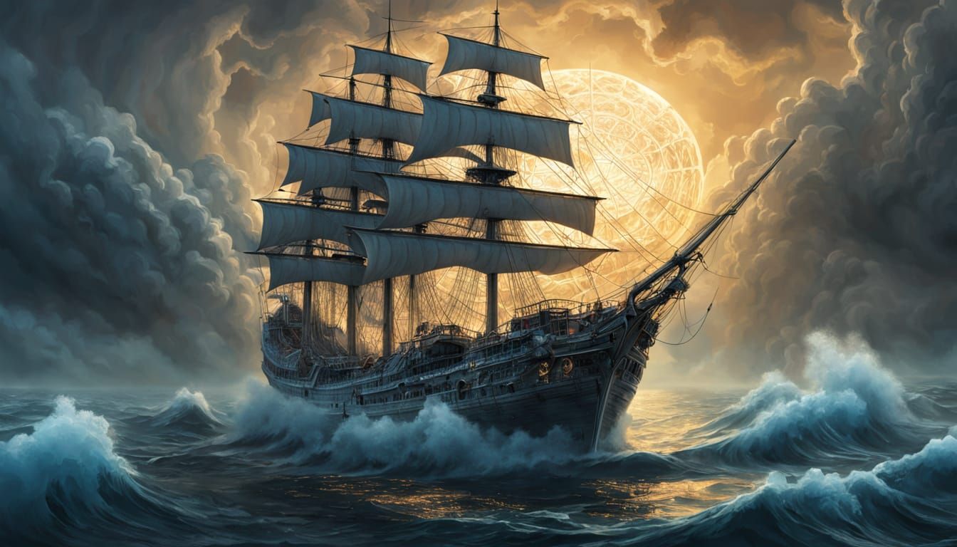 Surreal Ghostly Weathered Ghost Sailing Ship  by @Textured Color