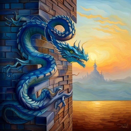 Surreal Nine Dragon Wall in Oil on Canvas