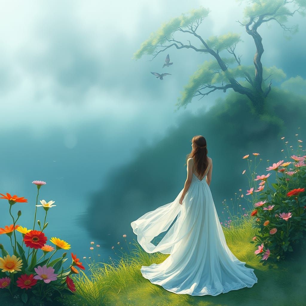 Ethereal Lake Scene in Dreamlike Style