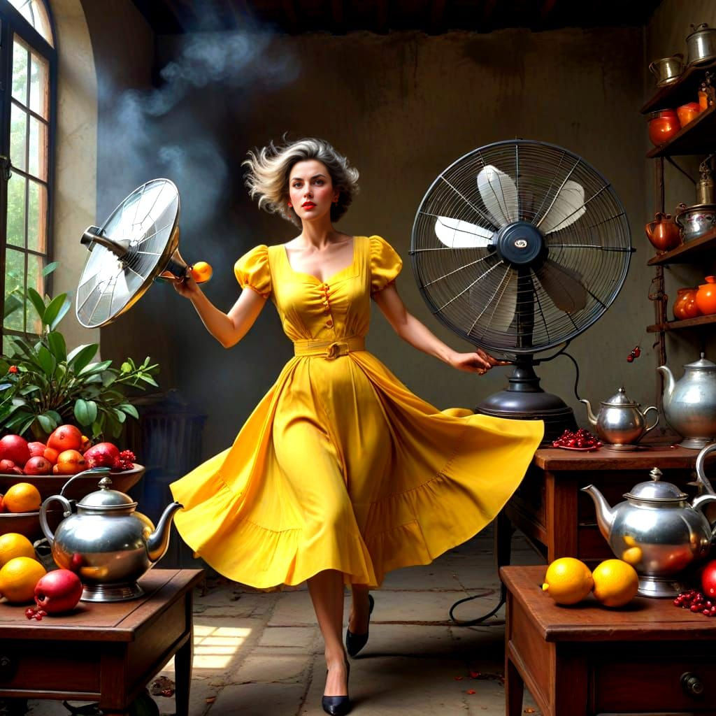 Charming Lady Runs Through a Whimsical Landscape