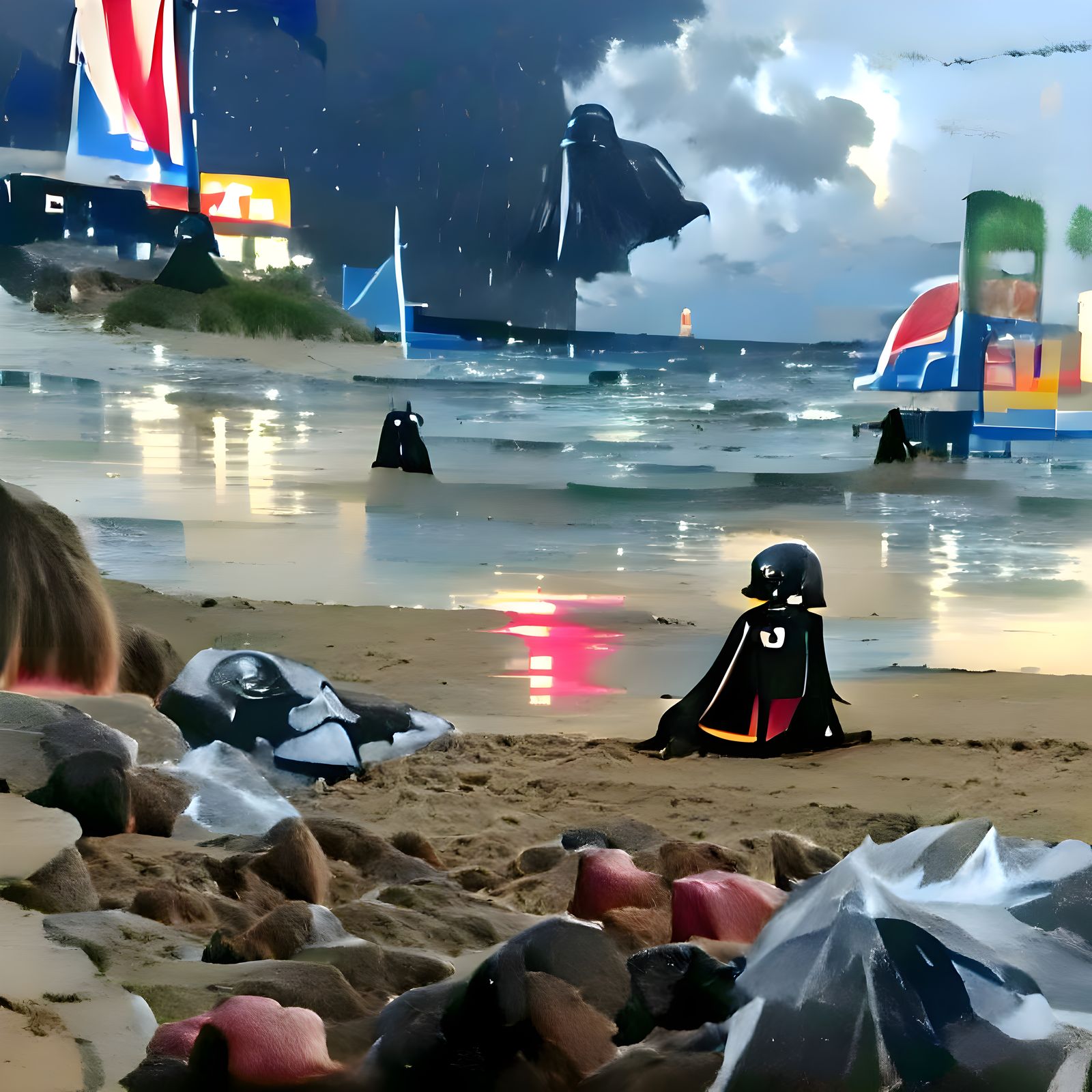 Darth Vader brooding on the beach