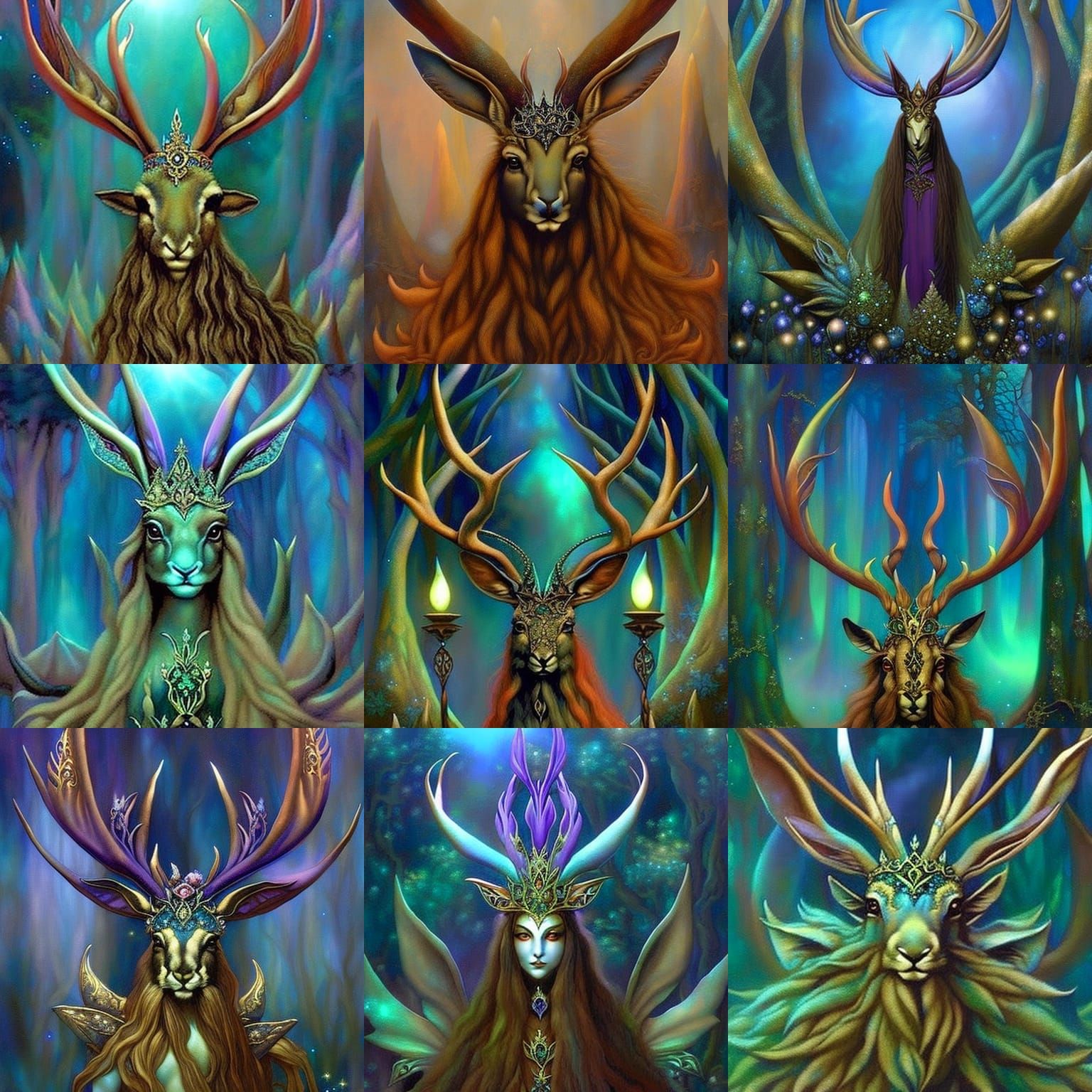 Jackalope fantastical enchanted royal portrait forest fantas...