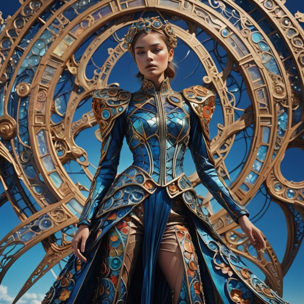 Futuristic Fashion Model in Dreamlike Setting