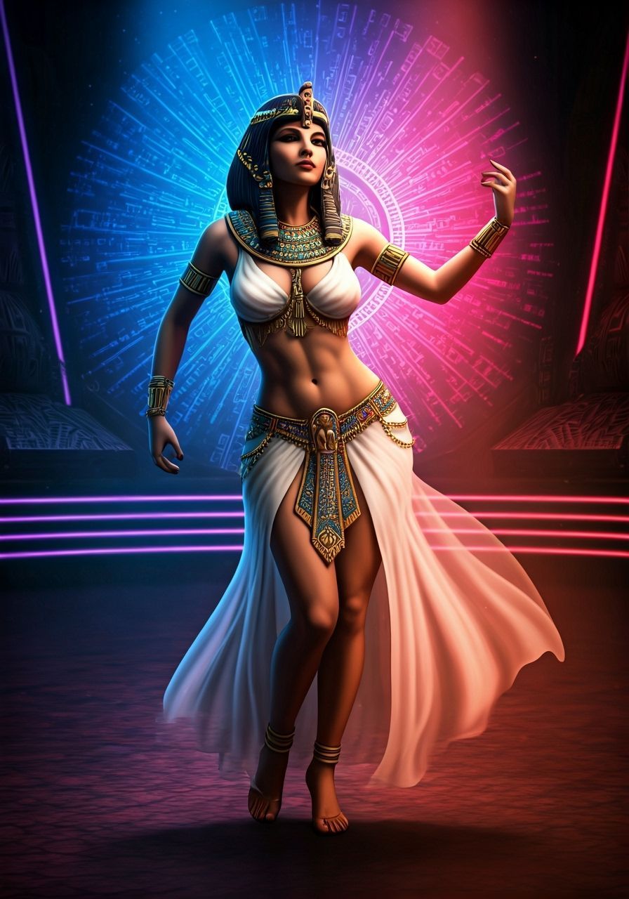Ptolemaic Showgirl on a Cyberpunk Stage 