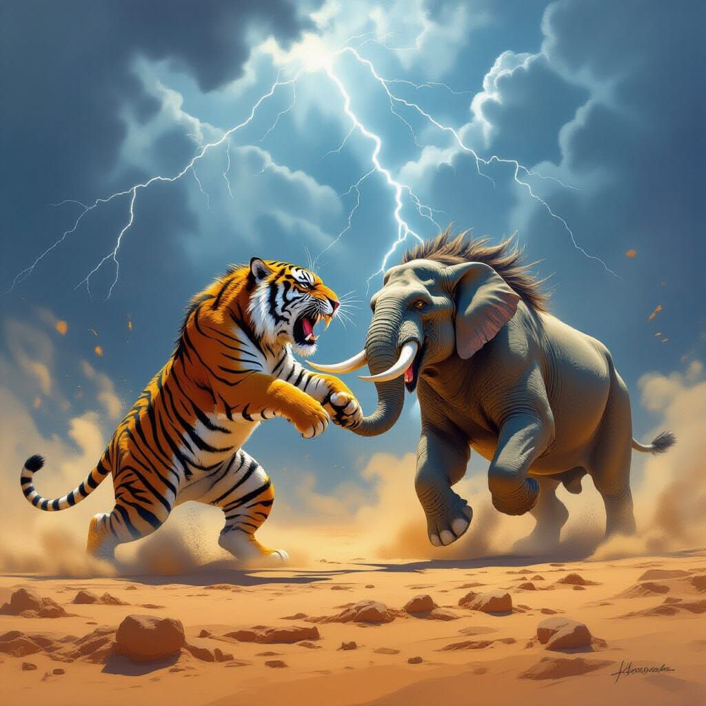 Elephant-Bodied Tiger Battles Monstrous Rival in Epic Fantas...