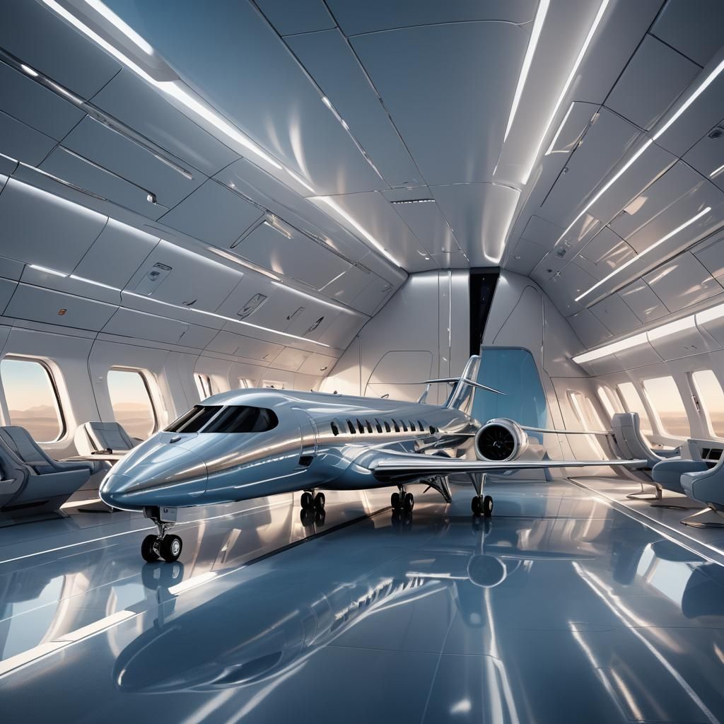 Futuristic Luxury Airliner Concept Art in Metallic Silver