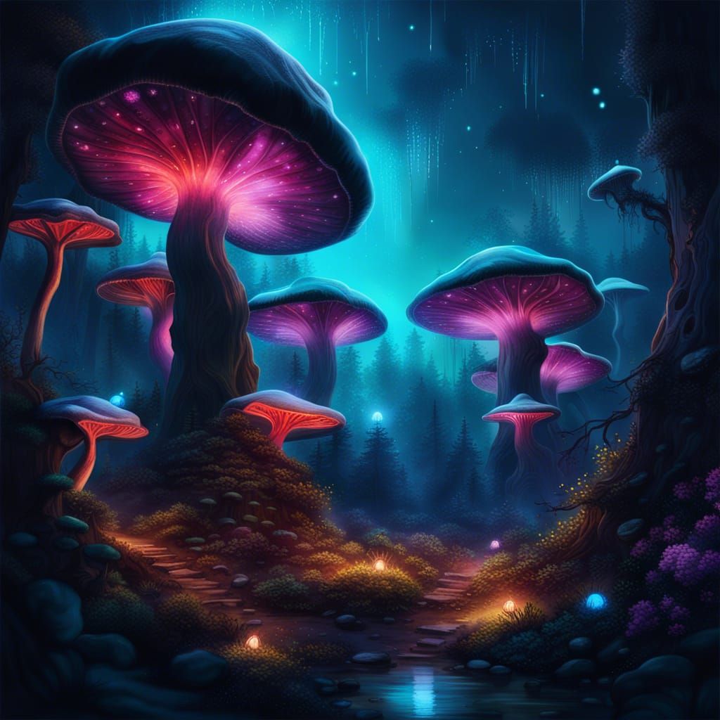 Bioluminescent Mushroom Grove - AI Generated Artwork - NightCafe Creator