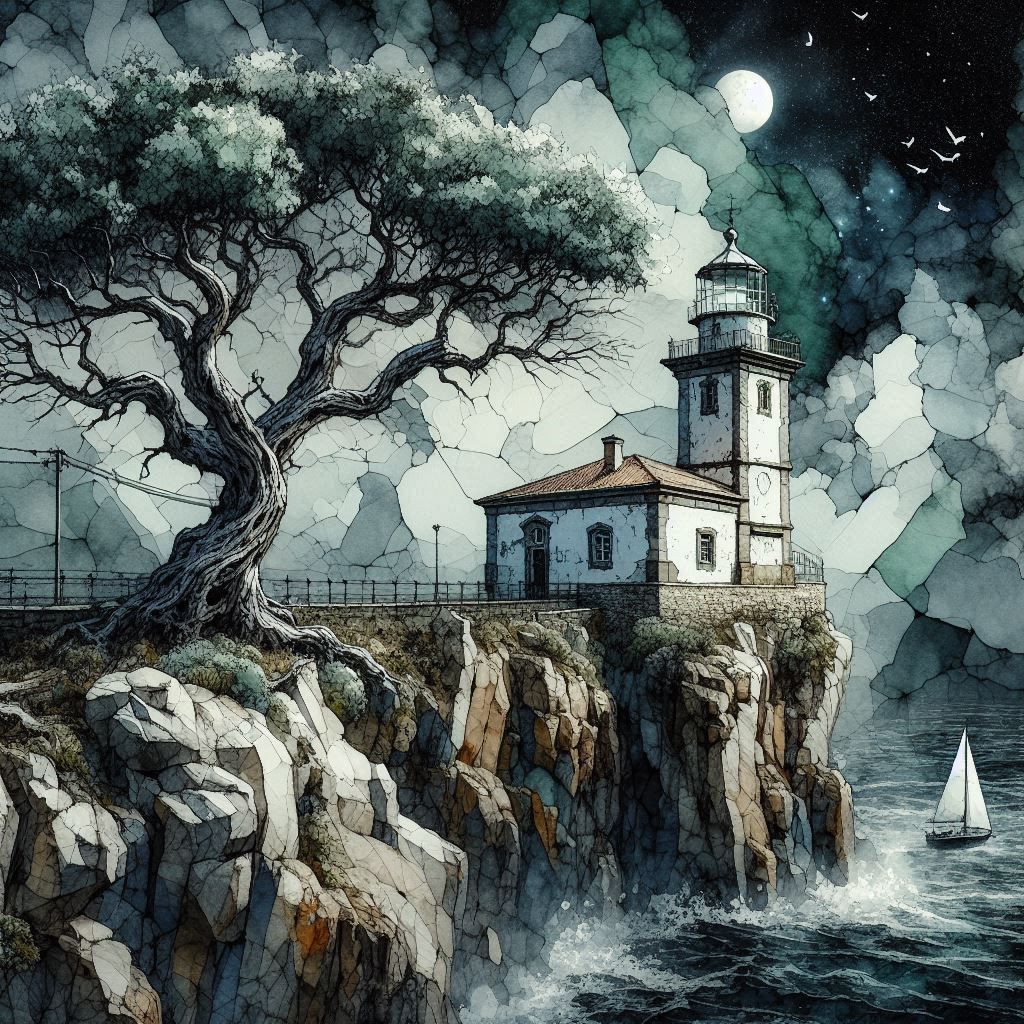 Lighthouse above the Cliff, fractured Night