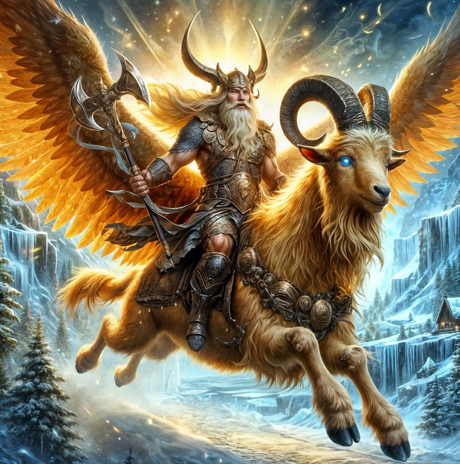 Norse Warrior on a Flying Goat