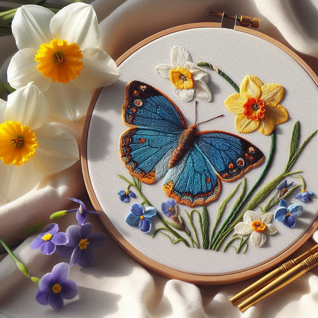 Butterfly and flower embroidery