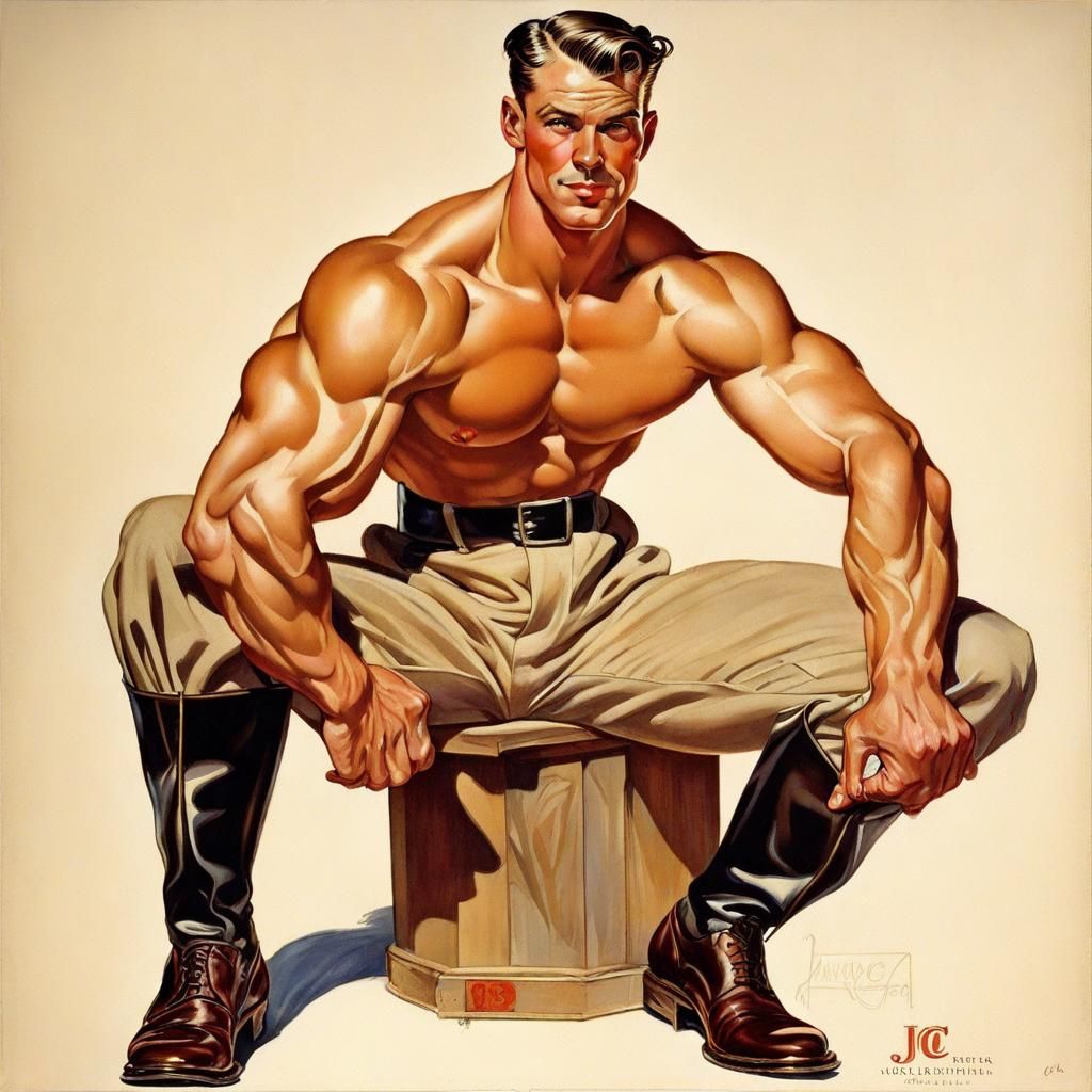 1940s muscular pin-up man by J. C.leyendecker traditional pinup poses ...